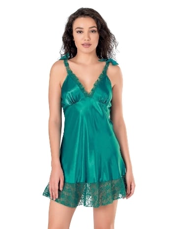 Dantel Detaylı Kısa Saten Gecelik Lila Ahu 8121