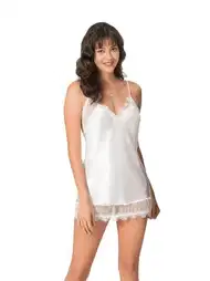 Kısa Tül Etek Detaylı Ekru Saten Gecelik Ahu 8092