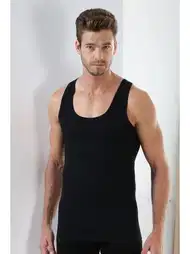 Pamuklu Siyah Erkek Atlet Uzun Boy Arma Yıldız 9142