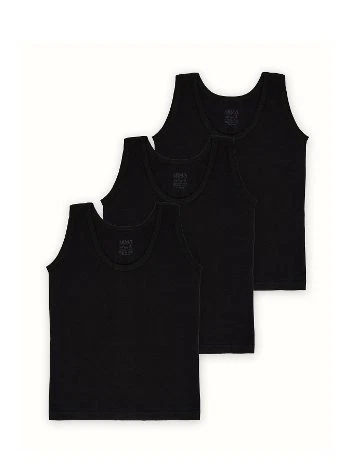 Pamuklu Penye Siyah Atlet 3lü Paket Erkek Çocuk Arma Yıldız 5548