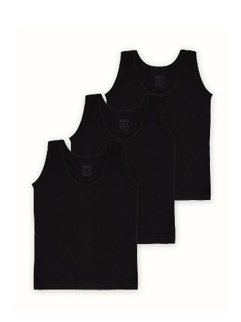 Pamuklu Penye Siyah Atlet 3lü Paket Erkek Çocuk Arma Yıldız 5548