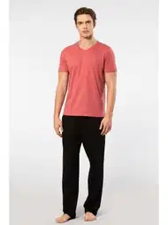 Modal Pamuk Kısa Kollu V Yaka Pijama Takımı Cacharel 2192