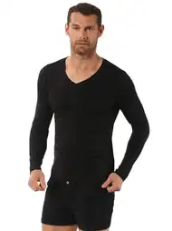 Pamuklu Likralı V Yaka Uzun Kol T-Shirt Özkan 0274