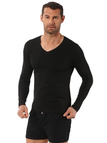 Pamuklu Likralı V Yaka Uzun Kol T-Shirt Özkan 0274