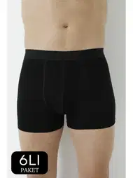 Likralı Esnek Bel Boxer 6'lı Paket Siyah Arma Yıldız 1144