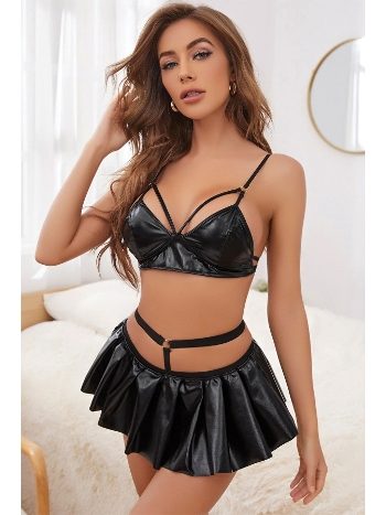 Fantezi Deri Etek Büstiyer Takım Phevos 011-008015