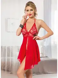 Dantelli Kırmızı Fantezi Gecelik Lily Bianca 509