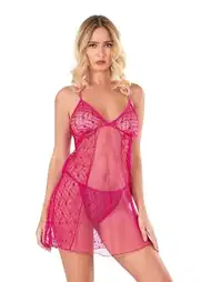 Fuşya Dantelli Tül Gecelik Ahu Lingerie 4120