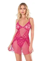Fuşya Şeffaf Tül Fantezi Body Ahu 4133