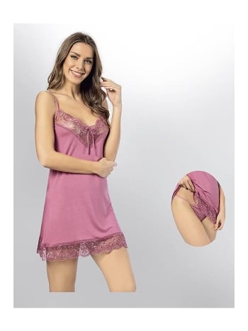 Geniş Dantelli Kadın Gecelik Külot Takımı Yeşil Kota 6204