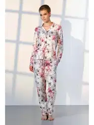 Çiçek Desenli Kadın Pijama Takımı Gömlek Yaka Doreanse 25K4031