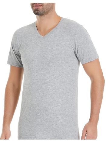 Pamuklu V-Yaka Kısa Kollu Atlet Gri 6'lı Paket Yıldız 54