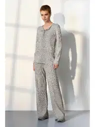 Gri Melanj Viskon Düğmeli Yaka Kadın Pijama Takımı Doreanse 25K4040