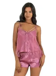 Gülkurusu Saten Kadın Şort Pijama Takımı Ahu 9215