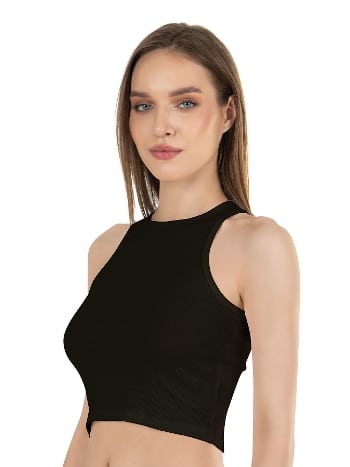 Halter Yaka Pamuklu Fitilli Vücuda Oturan Crop Atlet Özkan 26814