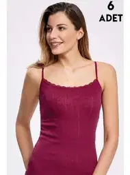 Pamuklu Jakarlı Dantelli İp Askılı Kadın Atlet İlke 223