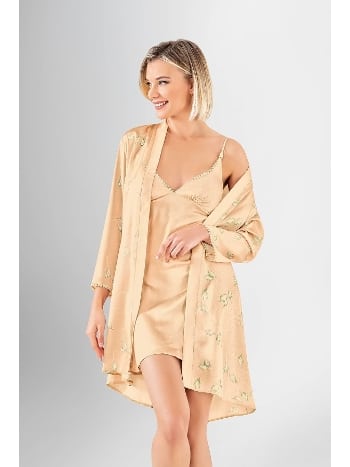 İnce Askılı Saks Mavi Kısa Gecelik Sabahlık Takımı Ahu 1914