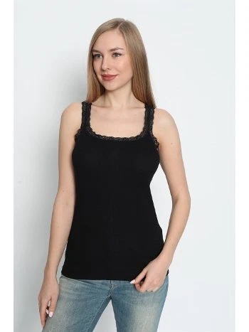 Dantel Detaylı İnce Askılı Siyah Atlet 3lü Paket Arma Yıldız 3362 - 2