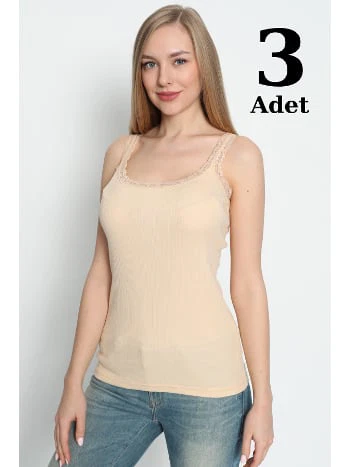 Pamuklu Dantelli İnce Askılı Atlet 3lü Paket Arma Yıldız 3362