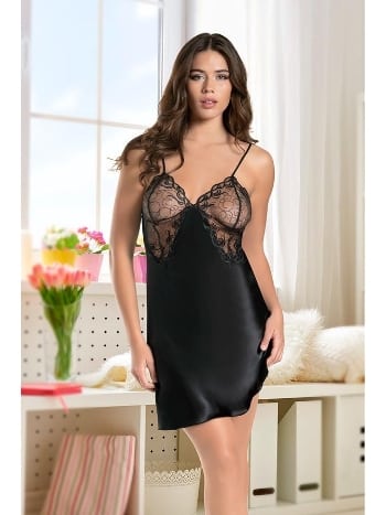 Saten Siyah Gecelik Kadın Gecelik İzabel 10003