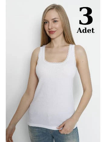 Pamuklu Kalın Askılı Dantelli Atlet 3lü Paket Arma Yıldız 3363