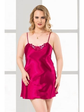 Kısa Saten Gecelik Kadın Büyük Beden Ahu 2022