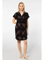 Yaprak Desenli Rahat Viskon Kadın Elbise Türen 3601