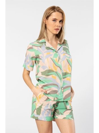Desenli Dokuma Şort Takım Kadın Türen 3605
