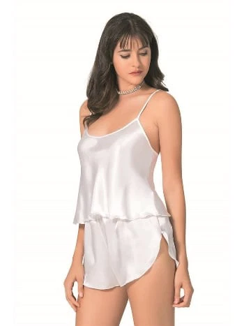 Ekru Saten Kadın Babydoll Şort Takımı Ahu 9089