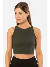 Pamuklu Fitilli Halter Yaka Crop Kadın Atlet Türen 3404