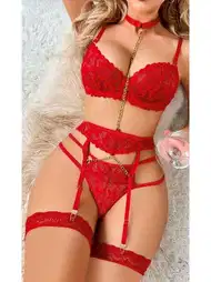 Kırmızı Dantel Ve Zincir Detaylı Jartiyer Takım Ruselin 2056