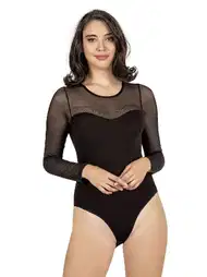 Uzun Kollu Tüllü Body Yaka Taş Detaylı Özkan 25766