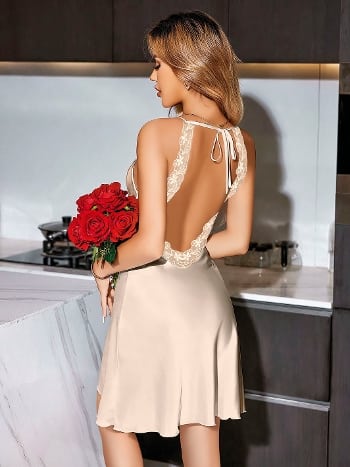 Saten Dantel Dekolteli Kadın Gecelik Pink Night 3923 - 2