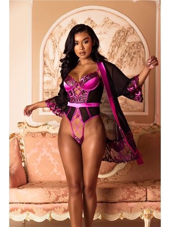 Siyah Saten Kısa Gecelik Takım For Dreams 8427