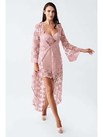 Kaplı Çapraz Askılı Saten Gecelik Takımı Siyah-Gri İmaj 2410