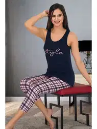 Kapri Askılı Lacivert Pijama Takımı Lady 12030