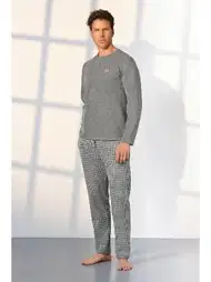 Kareli Uzun Kollu Düğmeli Yaka Pijama Takımı Doreanse 25K4537