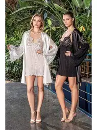 Dantelli Saten Kimono Gecelik Takım Nurteks 5321