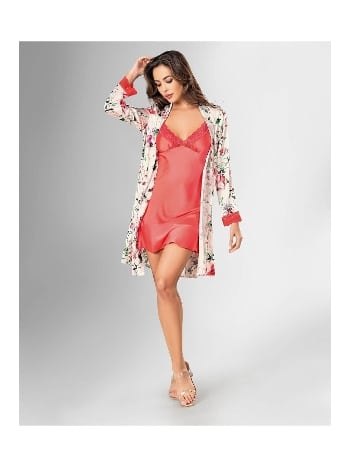 Kırmızı Pamuklu Kısa Sabahlık Gecelik Takım Ahu 1826