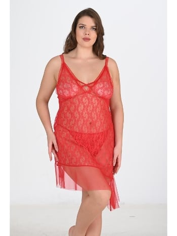 Kırmızı Tül Tek Parça Gecelik Ahu 3047