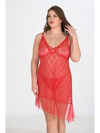 Kırmızı Tül Tek Parça Gecelik Ahu 3047 - 2