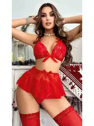 Kırmızı Dantelli Etekli Fantezi Sütyen Takım Lily Bianca 149