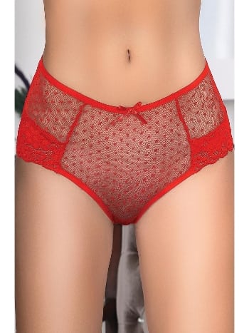 Kırmızı Puantiyeli Dantelli Tek Parça Body Lily Bianca 100