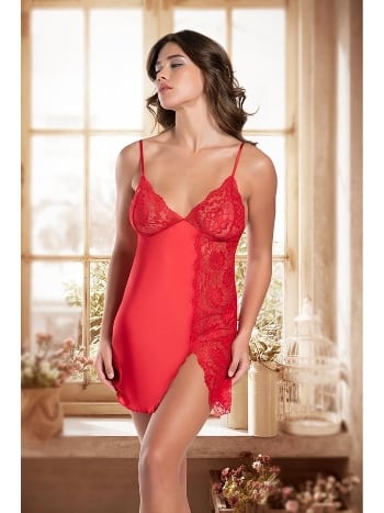Saten Askılı Kırmızı Gecelik İzabel 11003