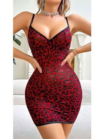 Şeffaf Leopar Desenli Tek Parça Gecelik Lily Bianca 160 - 2