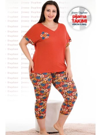 Kısa Kol Kapri Pijama Takımı Kırmızı Lady 10680