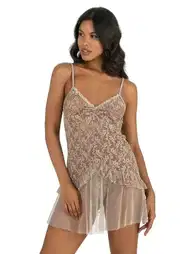 İnce Askılı Kısa Tül Gecelik Gri Ahu 4212