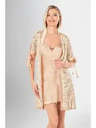 Saks Mavi Kısa Sabahlık Gecelik Takımı Ahu 1936