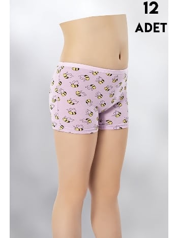 Rahat Pamuklu Mor Baskılı Kız Çocuk Boxer Kota 3400