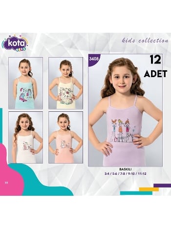Pamuklu İp Askılı Baskılı Kız Çocuk Atlet Kota 3408